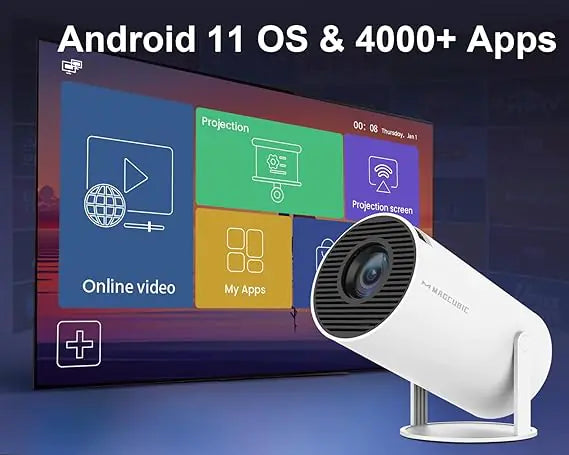 Mini Projector 4K 1080P Support, Portable Projector WiFi6 BT 5.0 Android 11