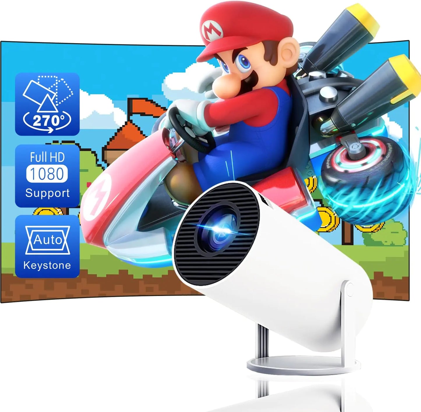 Mini Projector 4K 1080P Support, Portable Projector WiFi6 BT 5.0 Android 11